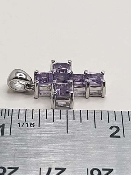Over 5ctw Violet Sapphire on 14k white gold  cross pendent