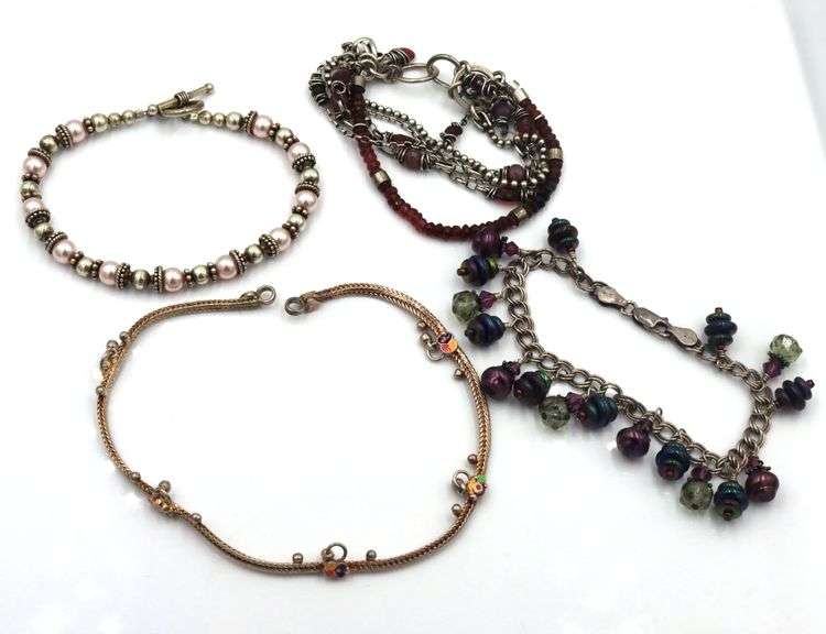 Group lot of 4 vintage 925 sterling silver beaded bracelets
