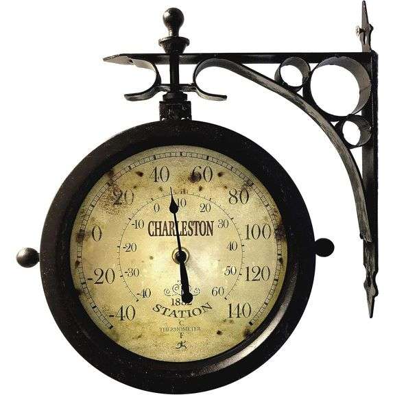 Charleston Double-Sided Train Station Clock & Thermometer