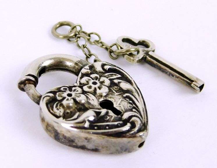 Walter Lampl Sterling Padlock Heart & Key Charm
