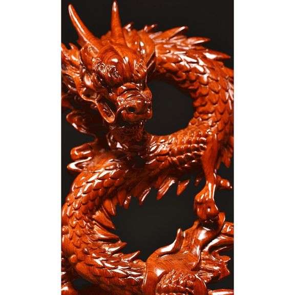 Feng Shui Wooden Red Dragon for Wealth, Luck & Protection