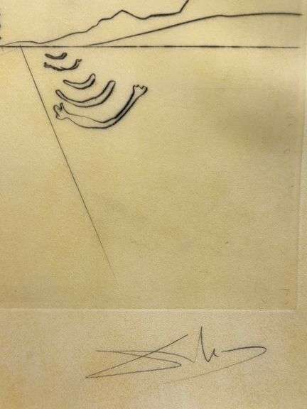 Rare Salvador Dali Pencil Signed Etching on Parchment Paper from 'Roi je t'attends à Babylone' suite