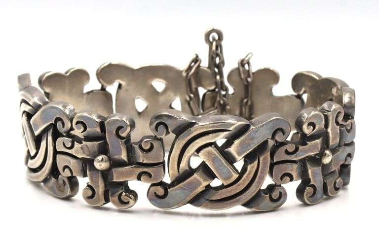 Heavy 925 sterling silver Mexico signed wide bracelet