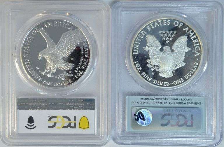 PCGS PR70DCAM graded 2010-W & 2021-S Ty 2 $1 Silver Eagles