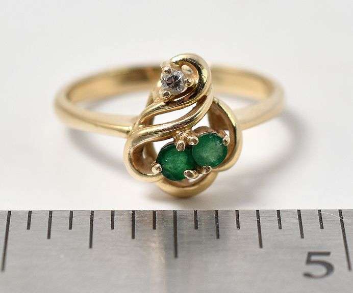 Lovely 14K Yellow Gold Emerald and Diamond Ring