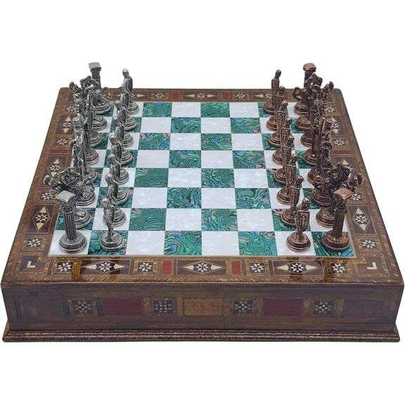 Handmade Wooden Chess Set with British Army Metal Pieces