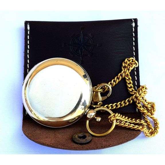 Handmade Brass Pocket Compass with Leather Case