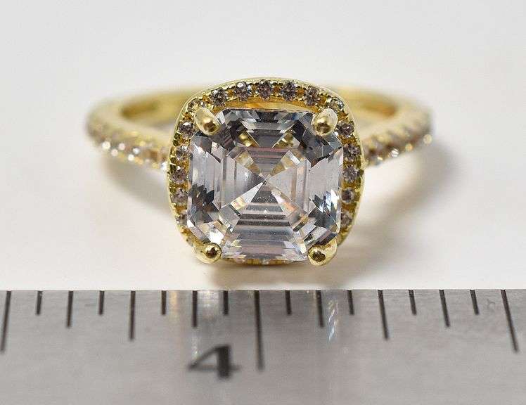 Halo Style Engagement Ring with CZ in Sterling Silver