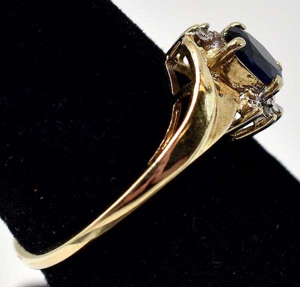 Precious 10k yellow Gold Blue Sapphire and Diamond Ring
