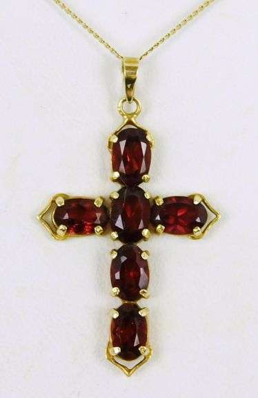 14K Garnet Cross & Chain