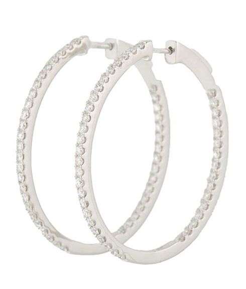 New 1.57ctw Round Diamond Inside Out Oval Hoop Earrings in 14K