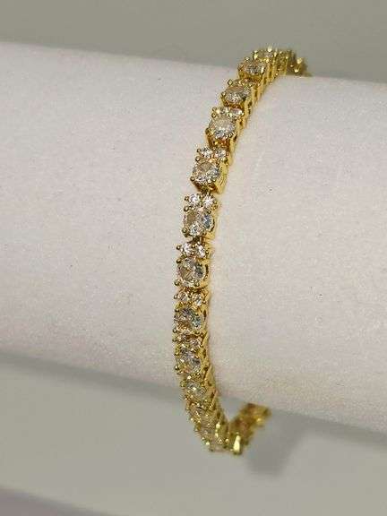 18 Kt Yellow Gold Plated 7.25 Ctw Lab Simulated Diamond Tennis Bracelet