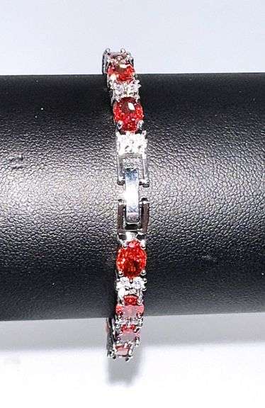 18 Kt Yellow Gold Plate 15.5 Cttw Simulated Padpaparacha Sapphire Bracelet