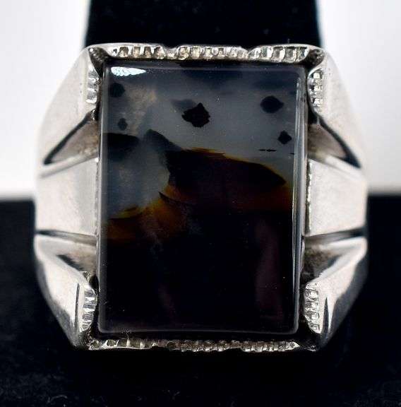 Banded Agate Gemstone Men's Ring in Sterling Silver