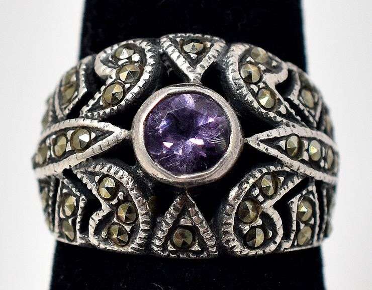 Amethyst and Marcasite Ring in Sterling Silver