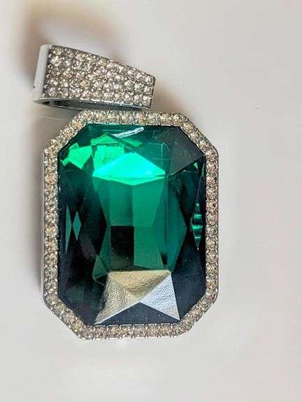 Plated Huge 62.5 Ct Simulated Emerald Diamond Pendant