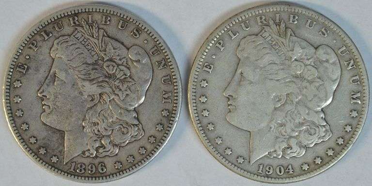 Sharp VF 1896-S & 1904-S Morgan Silver Dollars. Scarce pair