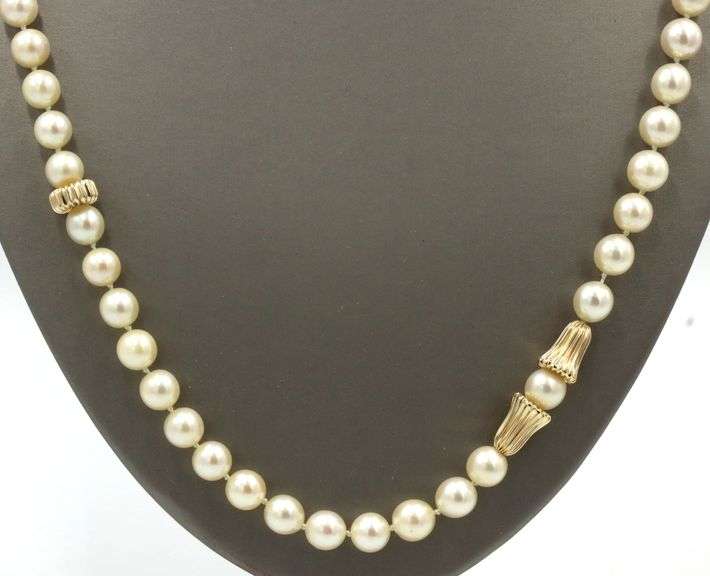 Gold bead and 8mm pearl endless necklace in yellow gold
