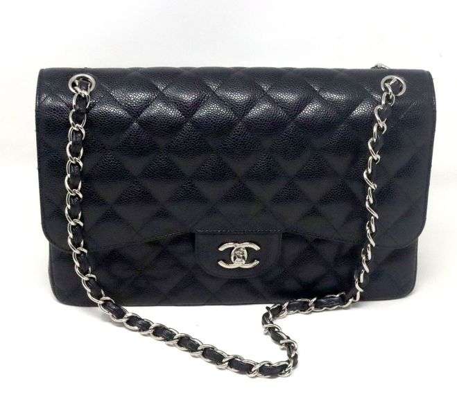Chanel large black double flap Caviar bag