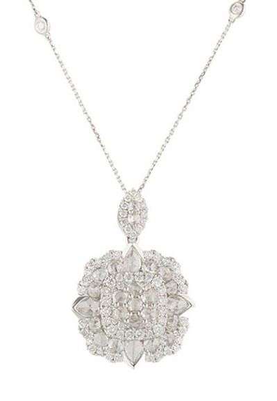 New 4.17ctw Rose and Round Diamond Scalloped Frame Statement Pendant Necklace in 14K