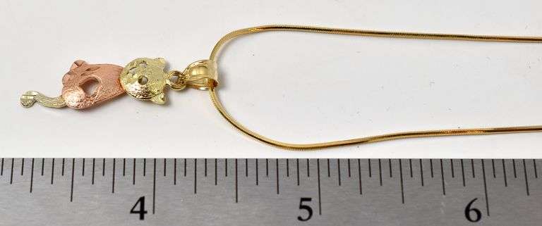 Stunning 14k yellow and Rose Gold Cat Pendant Necklace