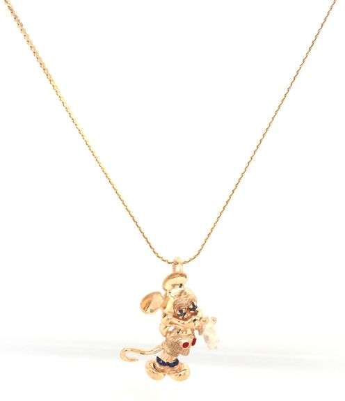 14kt Yellow gold Disney Mickey Mouse sapphire eyes pendant on chain