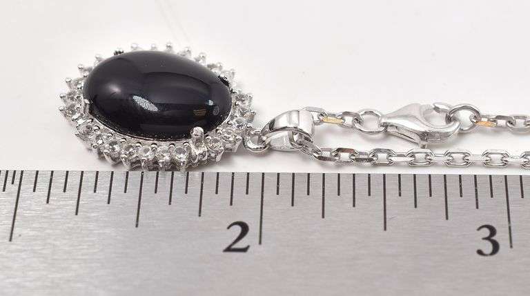Marvelous 5.21CTS Oval Cabochon-Cut Black Onyx &  0.48CTW Eye Clean White Sapphire Gemstone Pendant