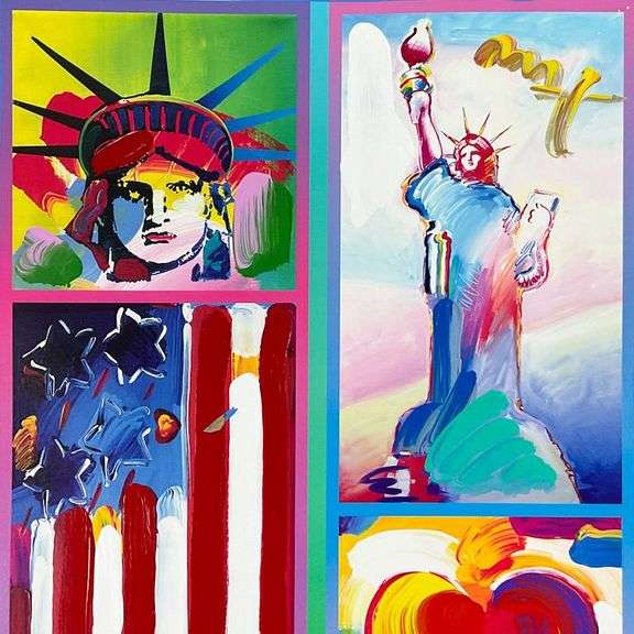 Two Liberties, Flag and Heart by Peter Max