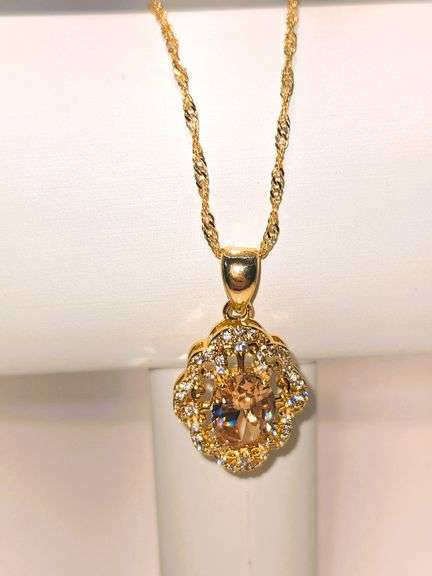 18 Kt Yellow Gold Plate Lab Simulated Orange Sapphire 4 Piece Jewelry Set