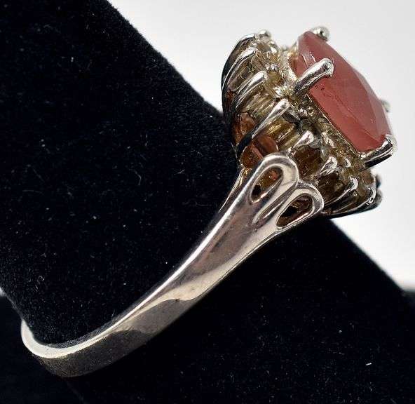 Peach Gemstone Ring with White Accents in Sterling Silver