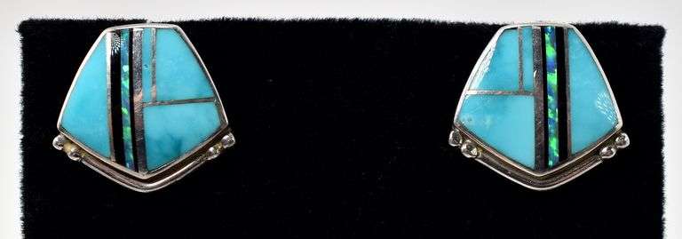 Turquoise, Opal, Black Onyx Gemstone Stud Earrings in Sterling Silver