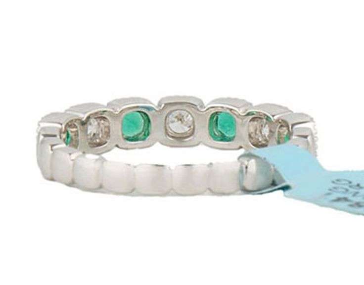 New 0.33ctw Emerald and 0.25ctw Diamond Milgrain Band Ring in 18K