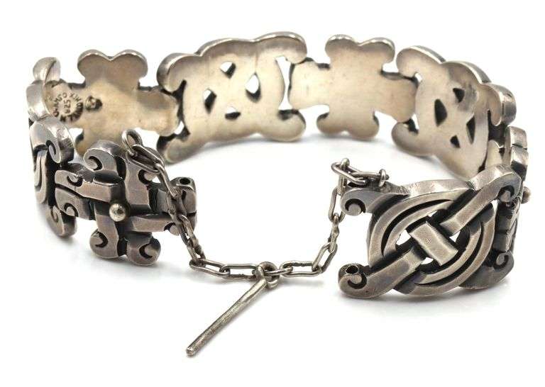 Heavy 925 sterling silver Mexico signed wide bracelet