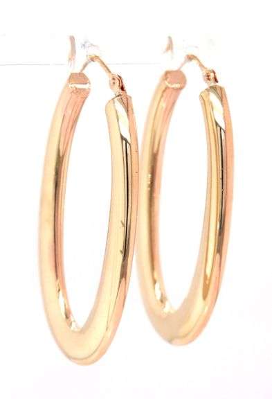 14kt Yellow gold oval hoop earrings