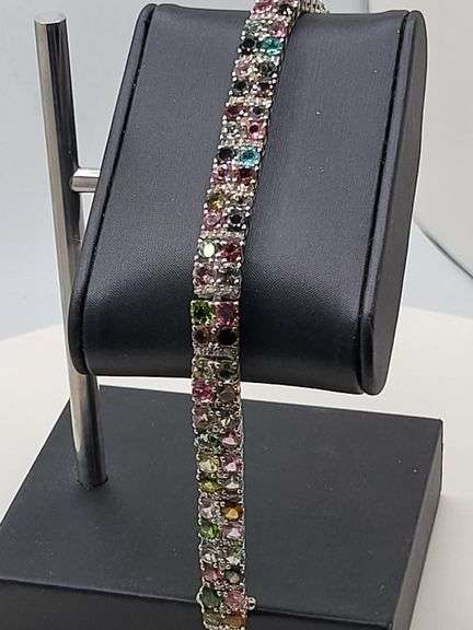 Elegant over 18.0ct Natural square shape design tourmaline  and 1.70 ct diamond Bracelet-  in Sterli
