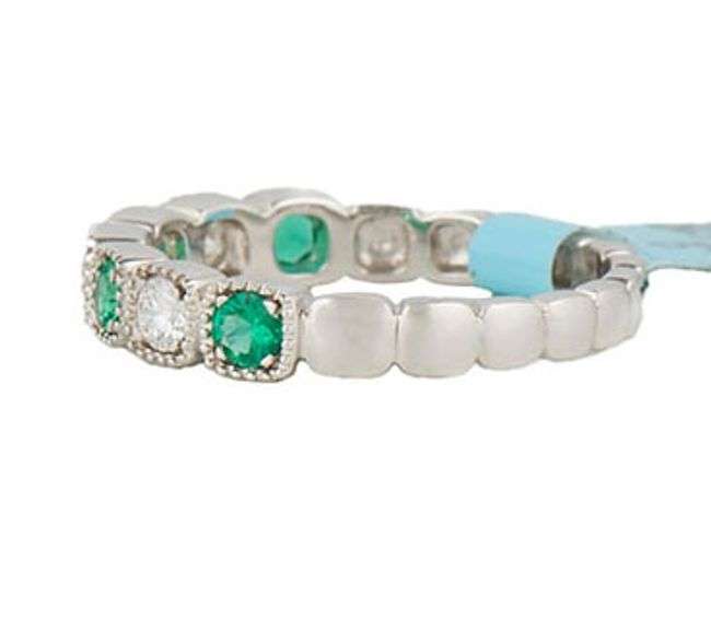 New 0.33ctw Emerald and 0.25ctw Diamond Milgrain Band Ring in 18K