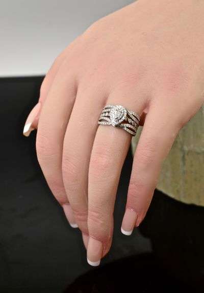 Modern  Halo-Mounted 14K White Gold Wedding Set