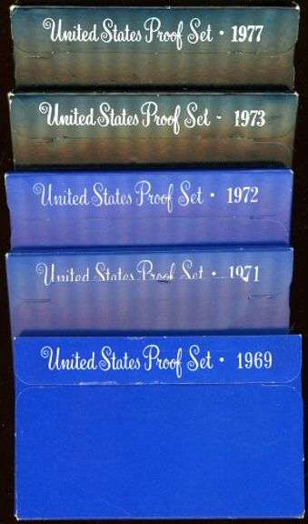 5 Different US Proof Sets in Original Packaging: 1969-1977