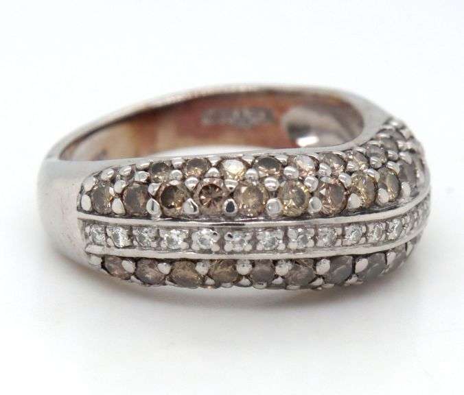 14kt White gold Levian chocolate and white diamond pave wave ring