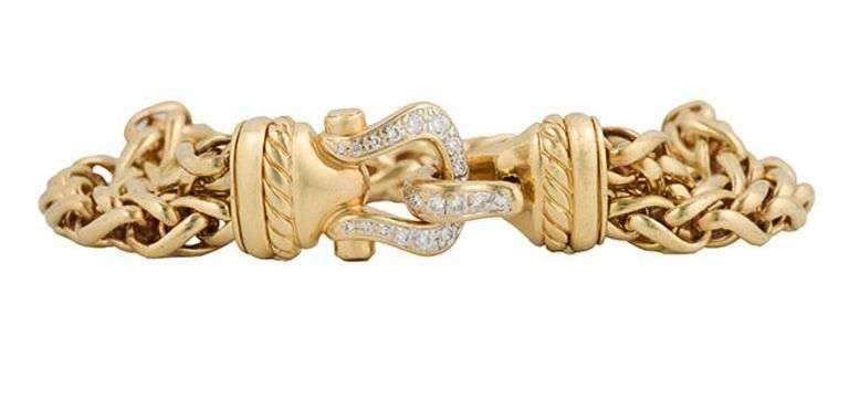 David Yurman 0.75ctw Diamond Buckle Double Wheat Chain Bracelet in 18K