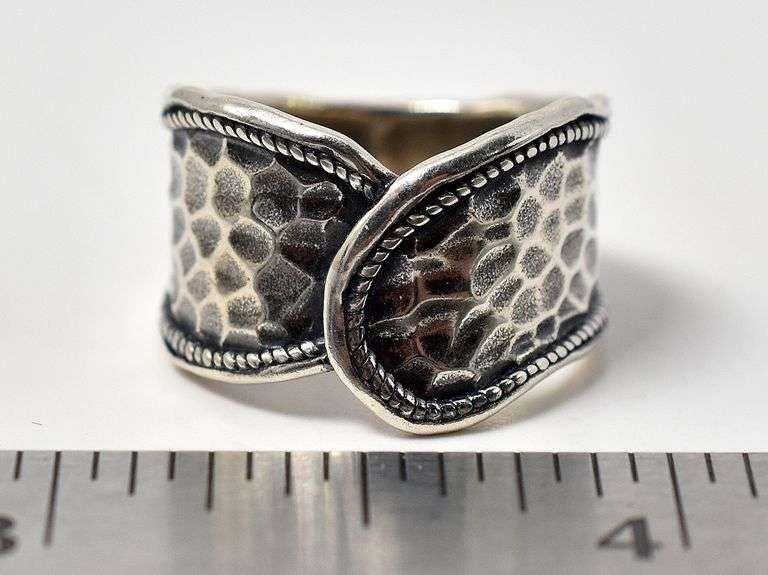 Hammered Texture Thick Band Ring in Sterling Silver