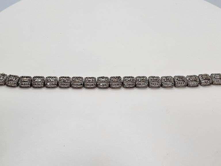 Elegant over 4ct Natural Emerald cut design diamond Bracelet-  in Sterling Silver – Size 7
