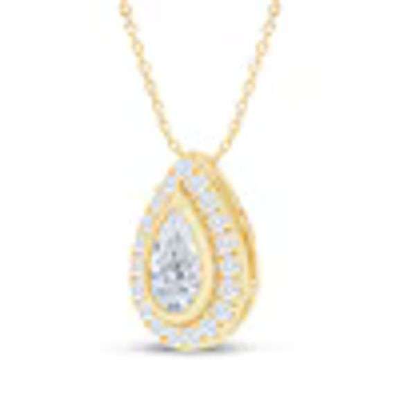 1.10 ctw pearl shape D, VVS1 lab grown diamond with 18" 14k gold pendent
