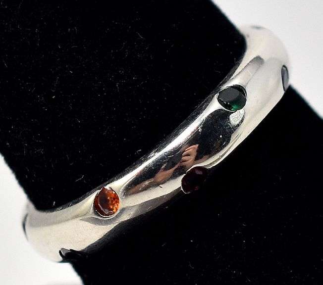 Multicolored Gemstone Band Ring in Sterling Silver