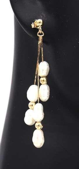 14kt Yellow gold Fresh Water and Gold Ball Dangle Earrings
