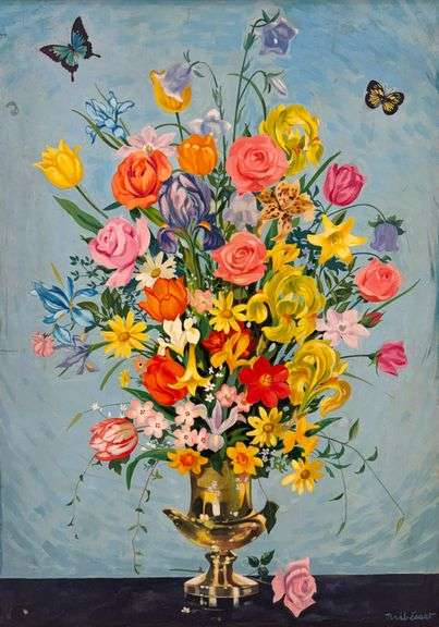 Exclusive Jacques Genevraie-Thiebsart Original Oil Flowers Framed