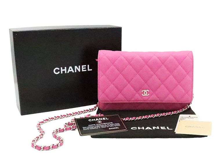 Chanel Classic WOC Pink Caviar Quilted on Chain Wallet