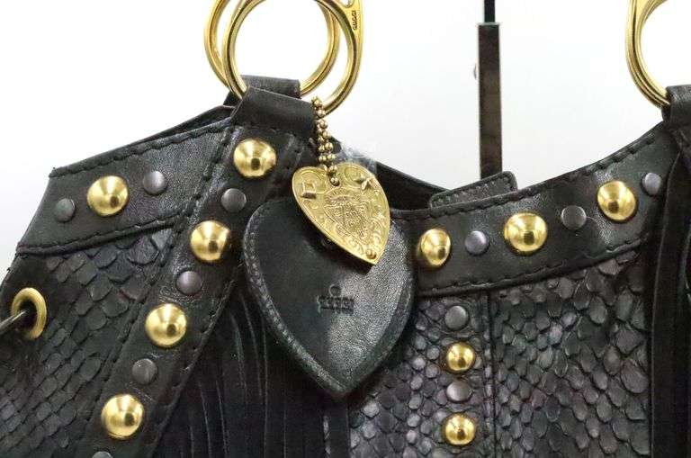 Gucci Leather Python Suede Fringe Babouska Tote W/Strap