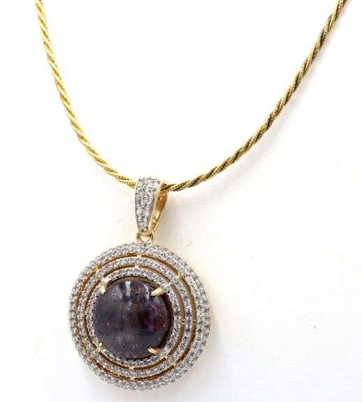 Stunning Massive 25.58CTS Round Cabochon-Cut Star Ruby & 3.40CTW White Sapphire Pendant on Adjustabl