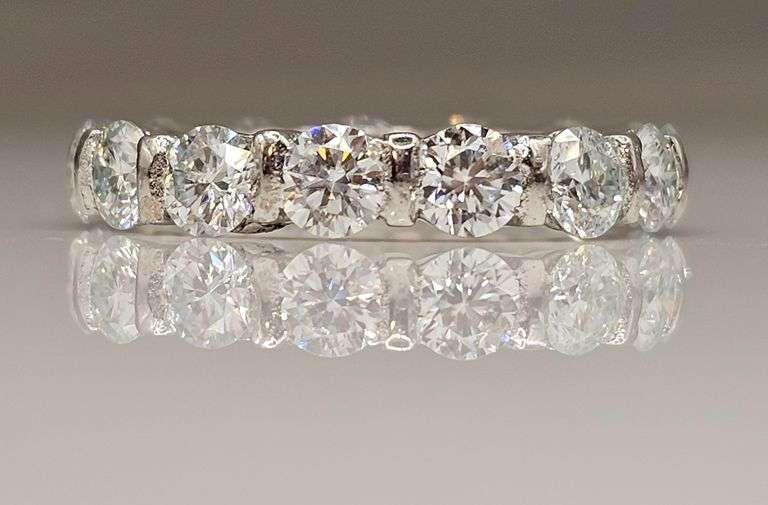 Beautiful 15 Count 7.25 Ctw White Ice Blue Lab Simulated Diamond Eternity Ring